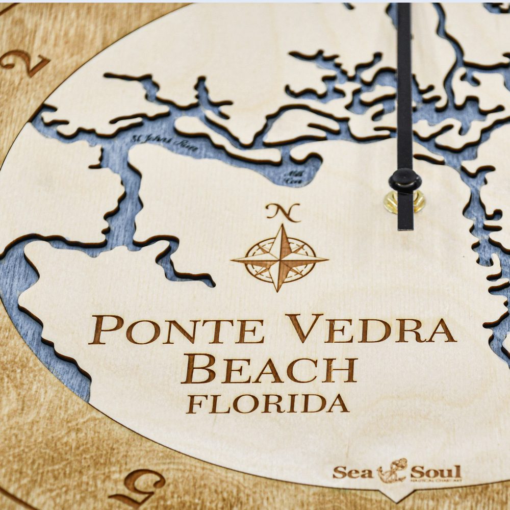 Ponte Vedra Beach Tide Clock Honey Accent with Deep Blue Water Detail Shot 1