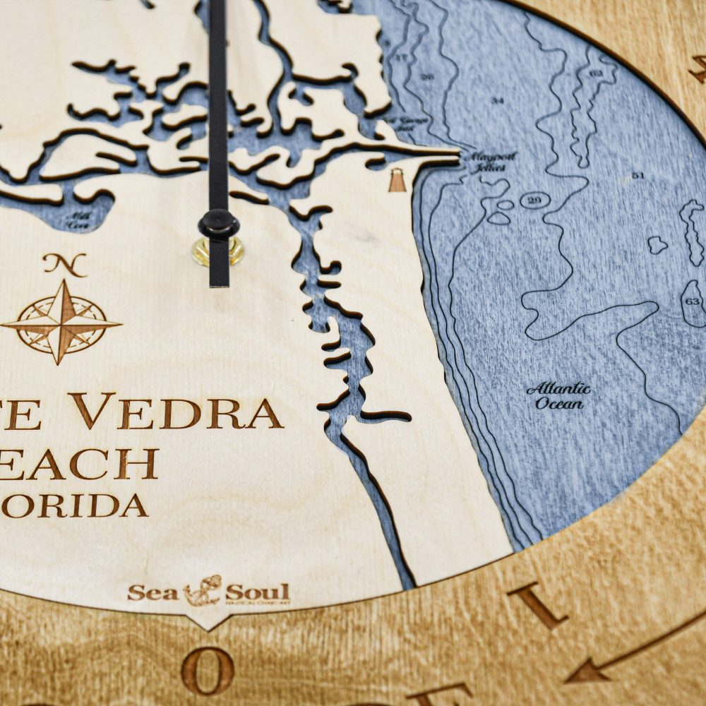 Ponte Vedra Beach Tide Clock Honey Accent with Deep Blue Water Detail Shot 2