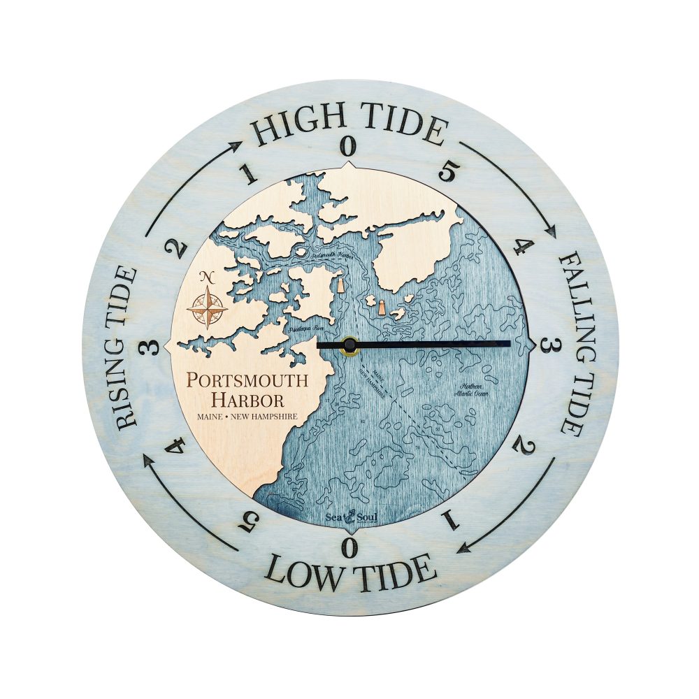 Portsmouth Harbor Tide Clock Bleach Blue Accent with Blue Green Water
