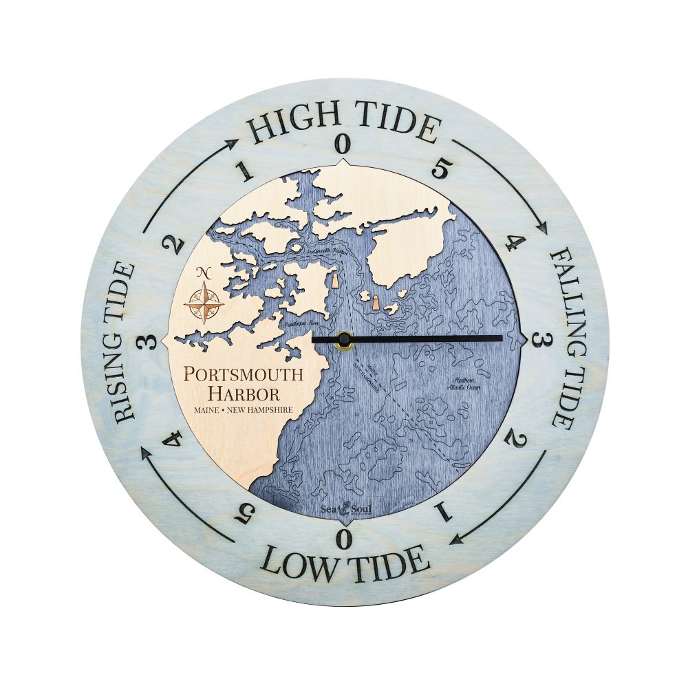 Portsmouth Harbor Tide Clock Bleach Blue Accent with Deep Blue Water