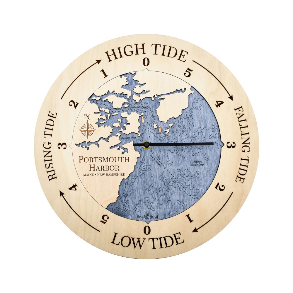 Portsmouth Harbor Tide Clock Birch Accent with Deep Blue Water