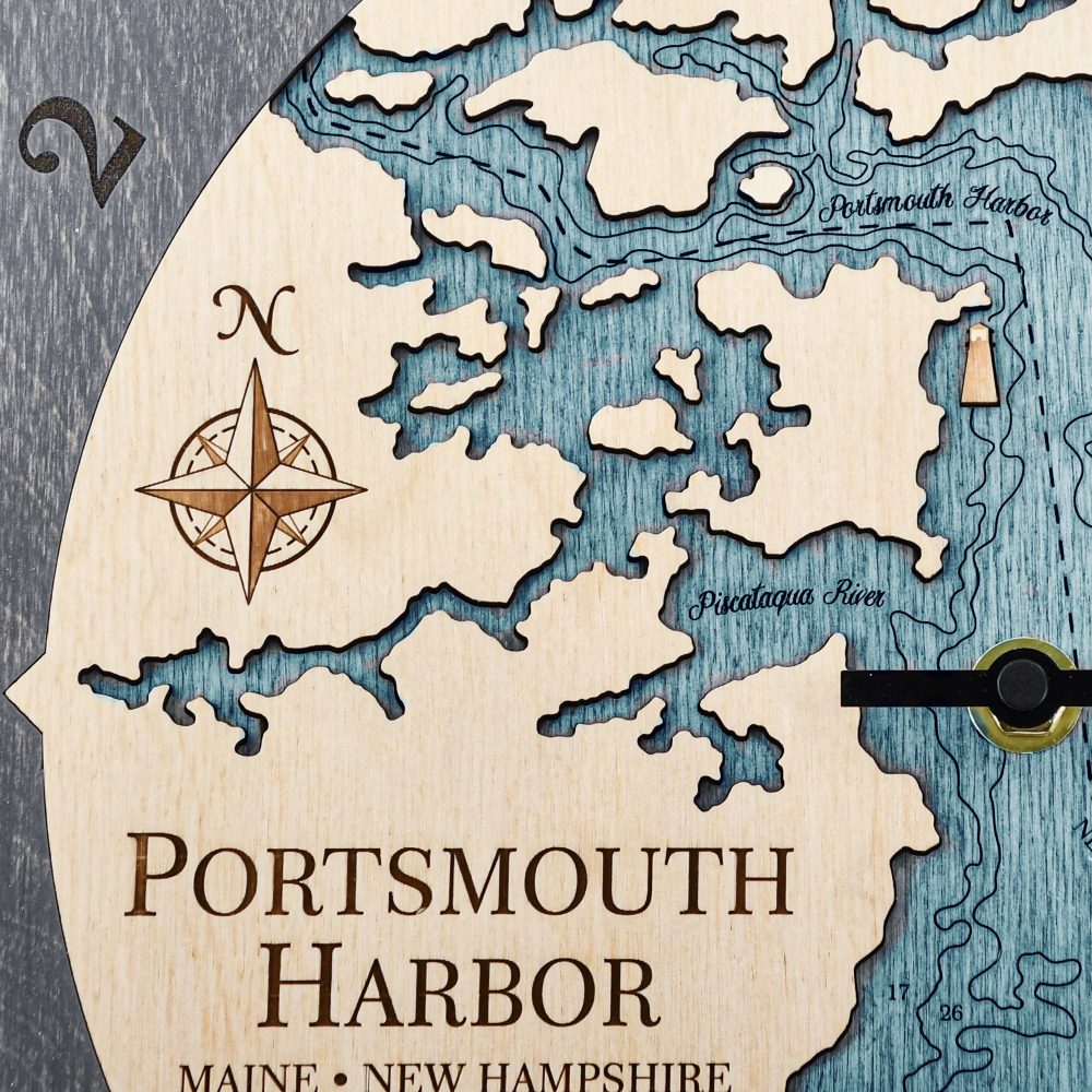 Portsmouth Harbor Tide Clock Driftwood Accent with Blue Green Water Detail Shot 1