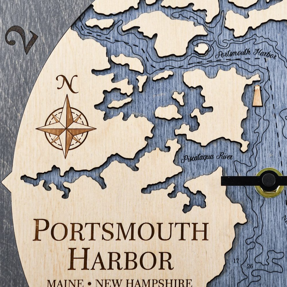 Portsmouth Harbor Tide Clock Driftwood Accent with Deep Blue Water Detail Shot 1