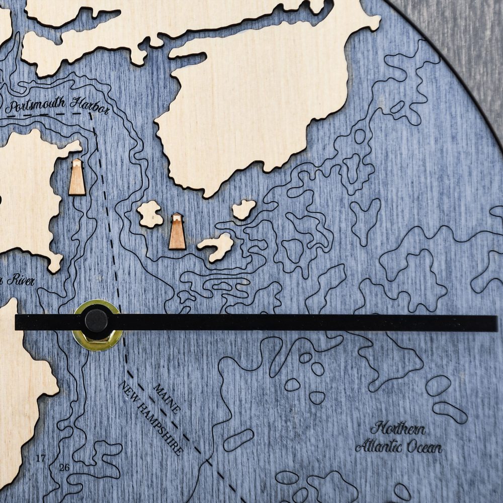 Portsmouth Harbor Tide Clock Driftwood Accent with Deep Blue Water Detail Shot 2