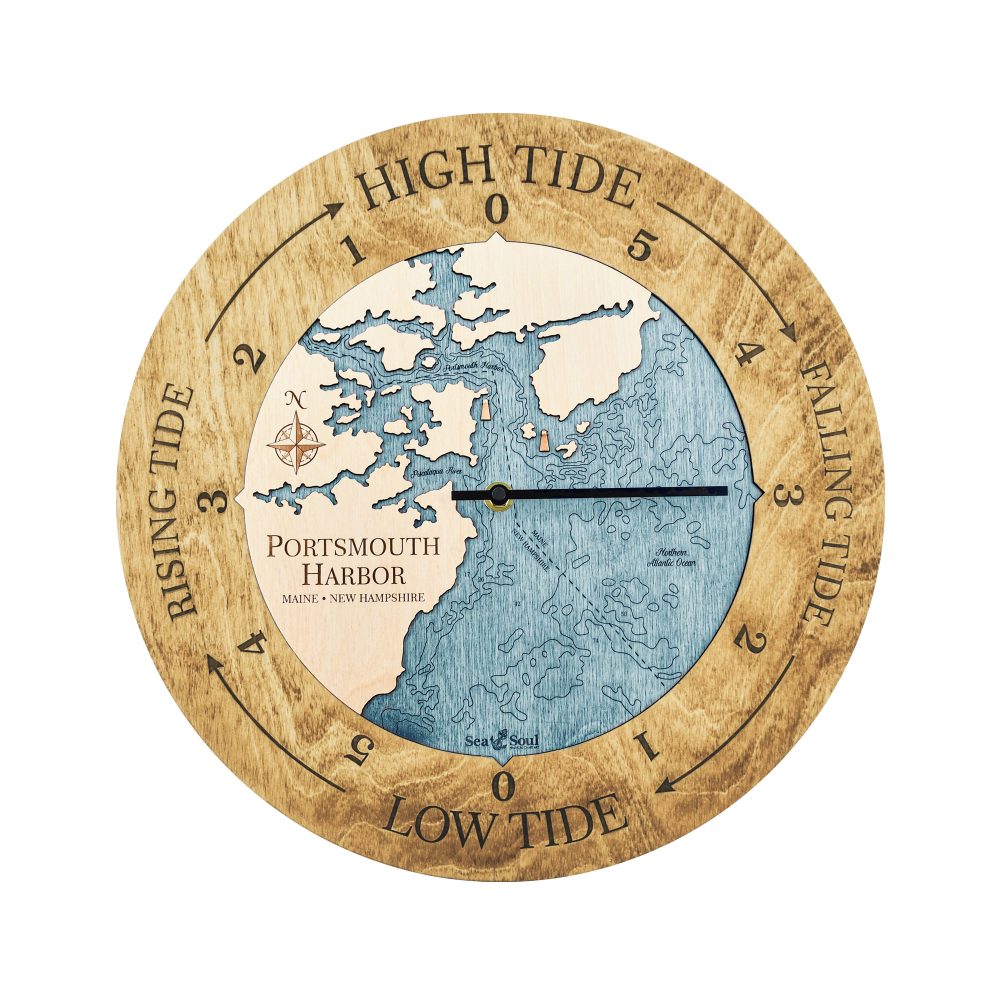 Portsmouth Harbor Tide Clock Honey Accent with Blue Green Water
