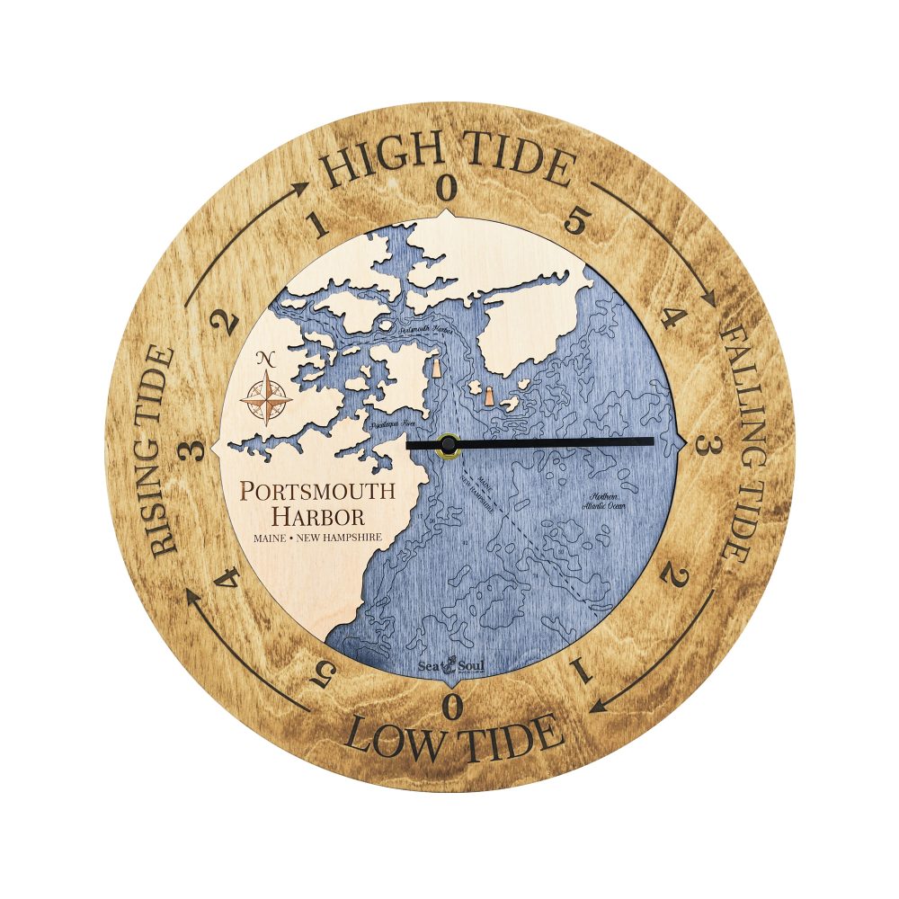 Portsmouth Harbor Tide Clock Honey Accent with Deep Blue Water