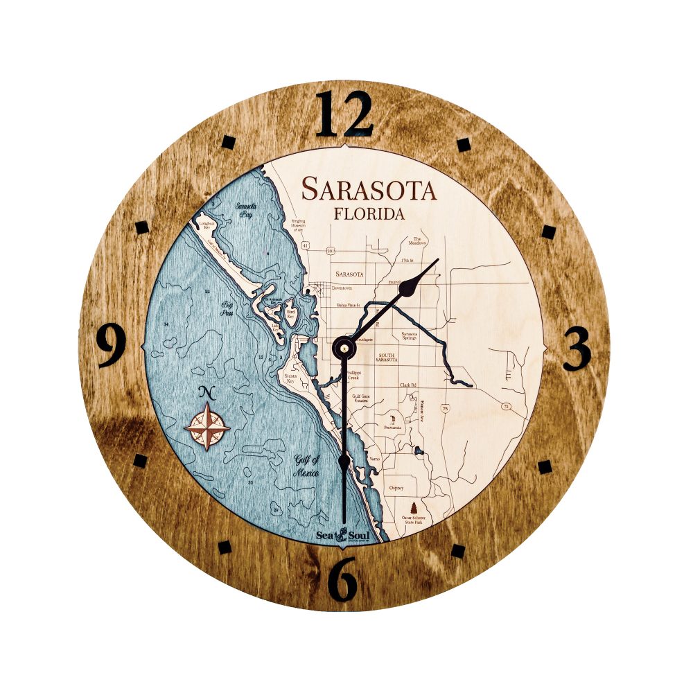 Sarasota Nautical Clock Americana Accent with Blue Green Water