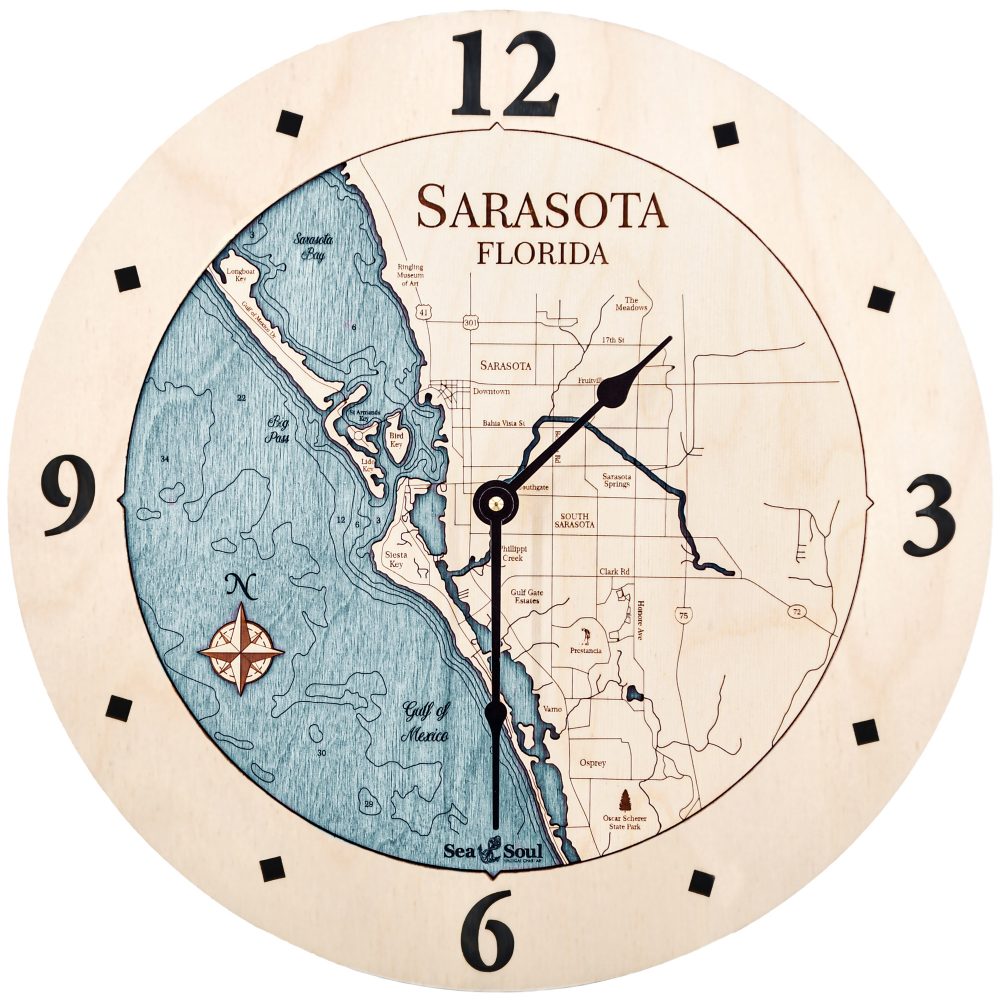 Sarasota Nautical Clock Birch Accent with Blue Green Water Product Shot