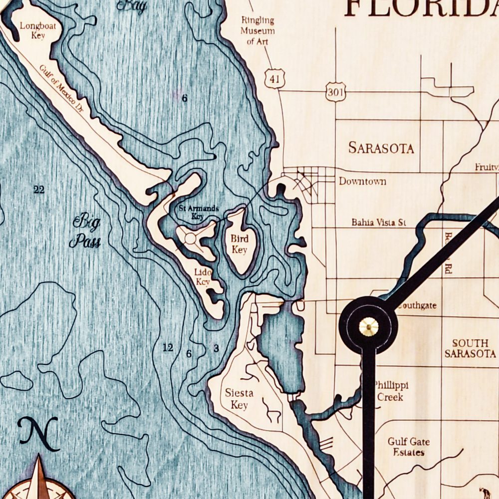 Sarasota Nautical Clock Birch Accent with Blue Green Water Detail Shot 3
