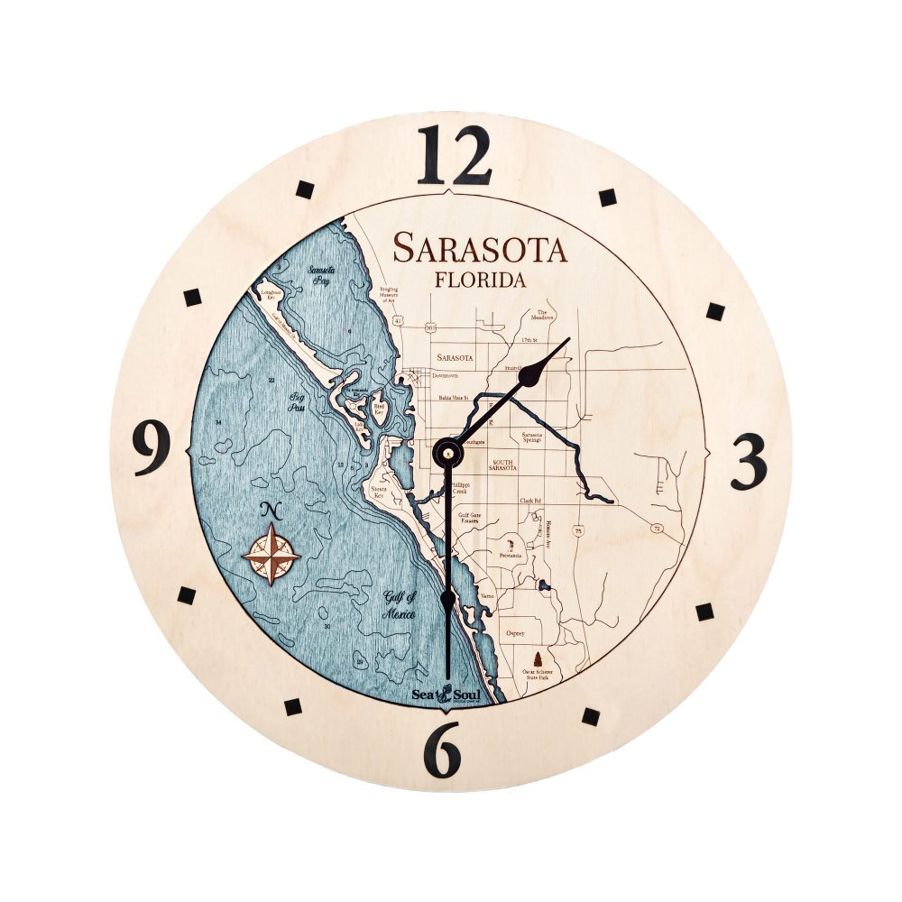Sarasota Nautical Clock Birch Accent with Blue Green Water