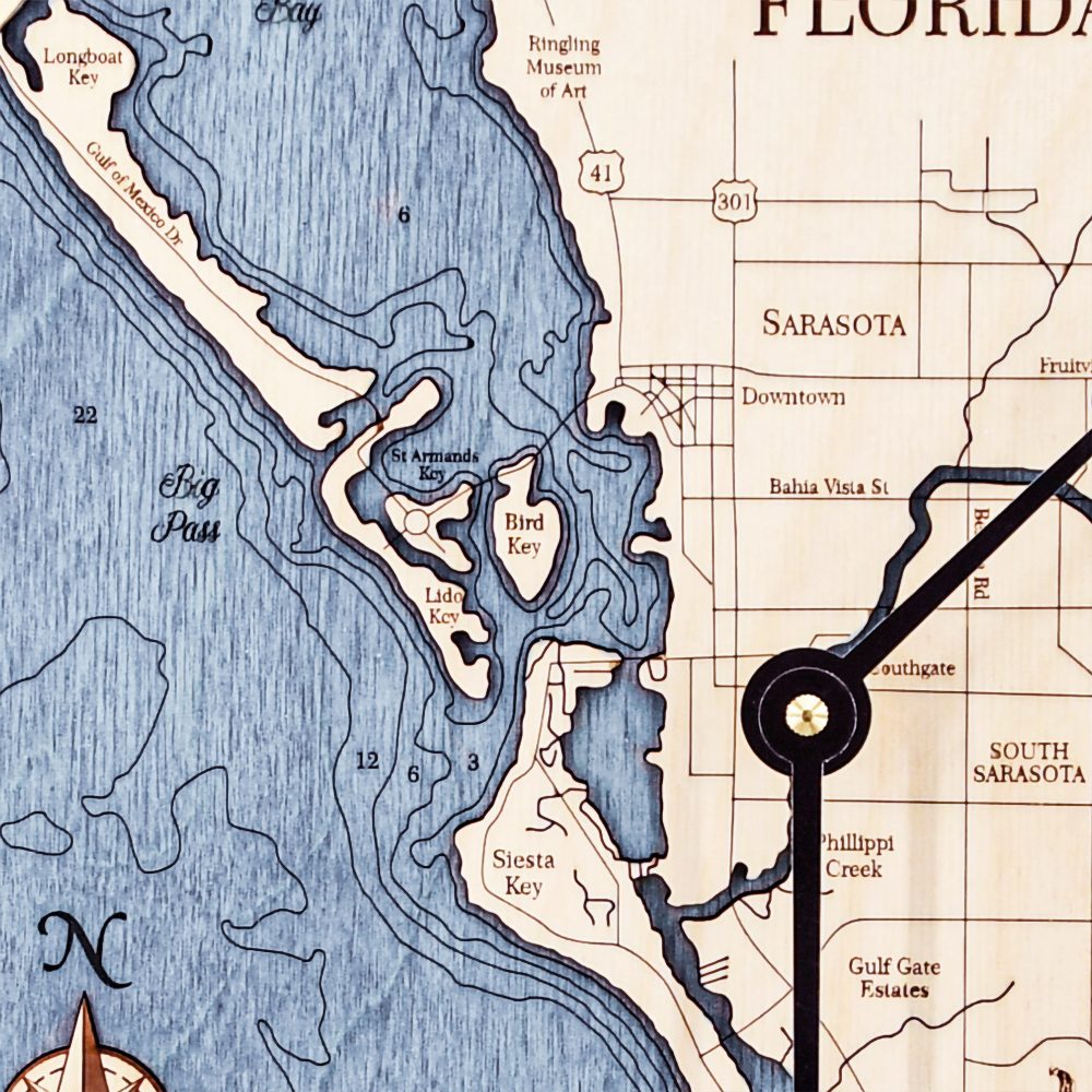 Sarasota Nautical Clock Birch Accent with Deep Blue Water Detail Shot 3