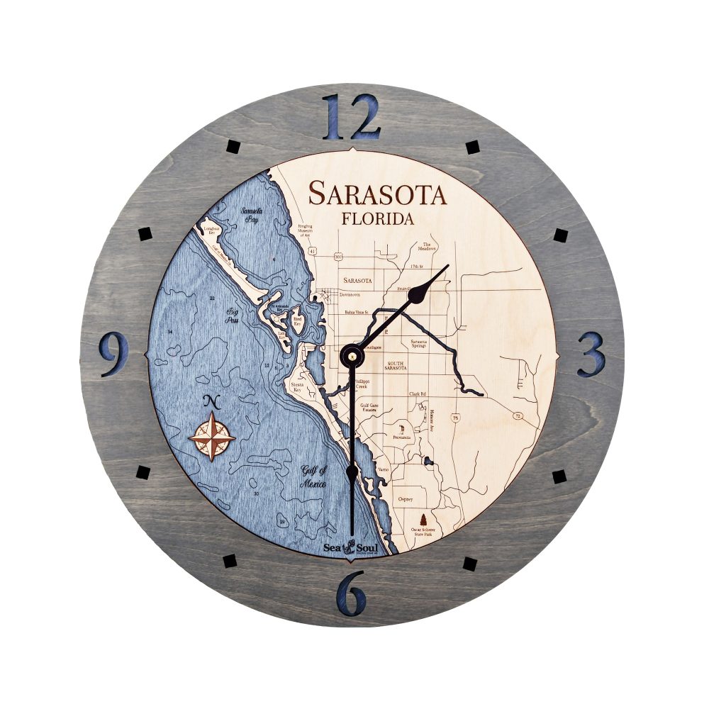 Sarasota Nautical Clock Driftwood Accent with Deep Blue Water