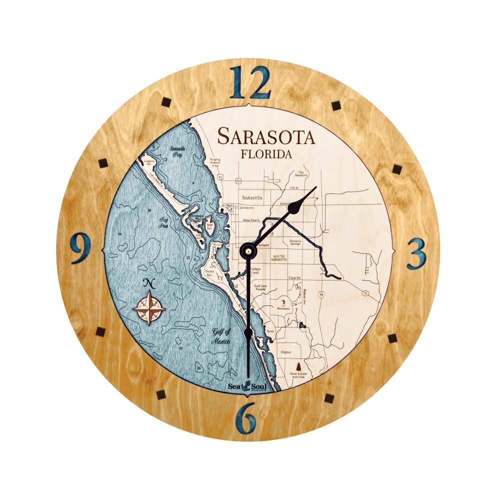 Sarasota Nautical Clock Honey Accent with Blue Green Water