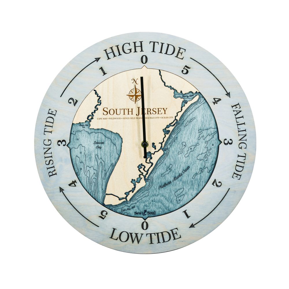 South Jersey Tide Clock Bleach Blue Accent with Blue Green Water