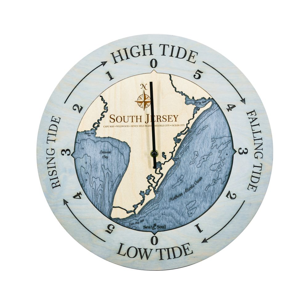 South Jersey Tide Clock Bleach Blue Accent with Deep Blue Water