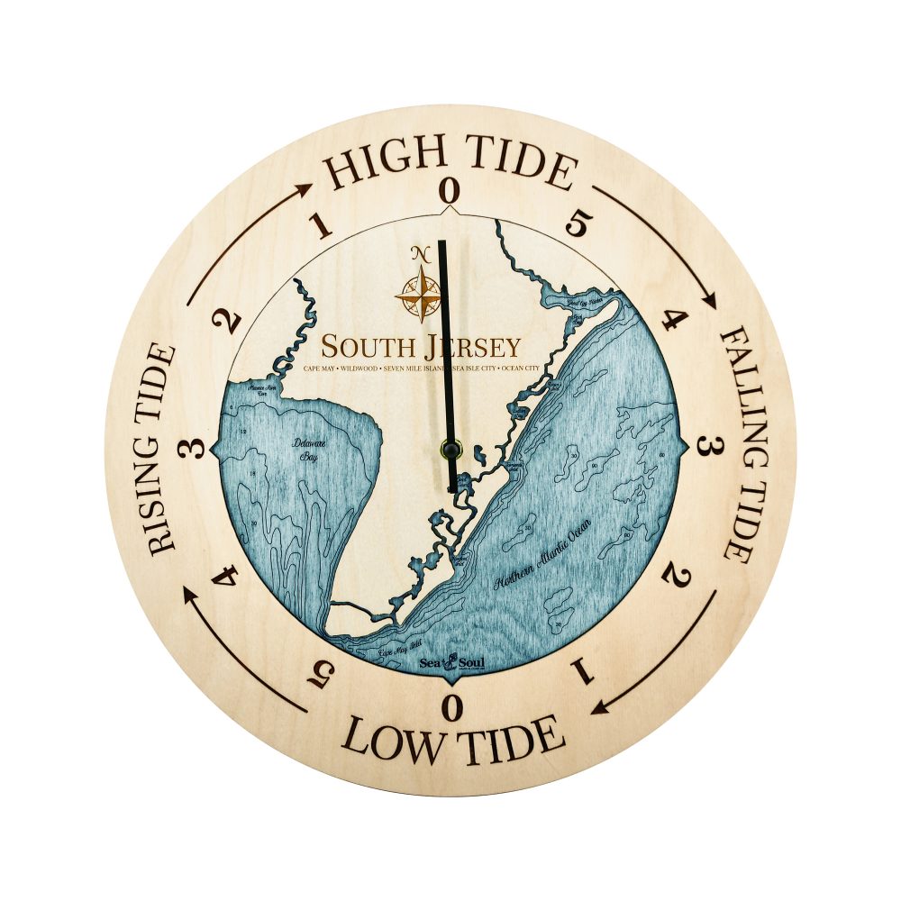 South Jersey Tide Clock Birch Accent with Blue Green Water
