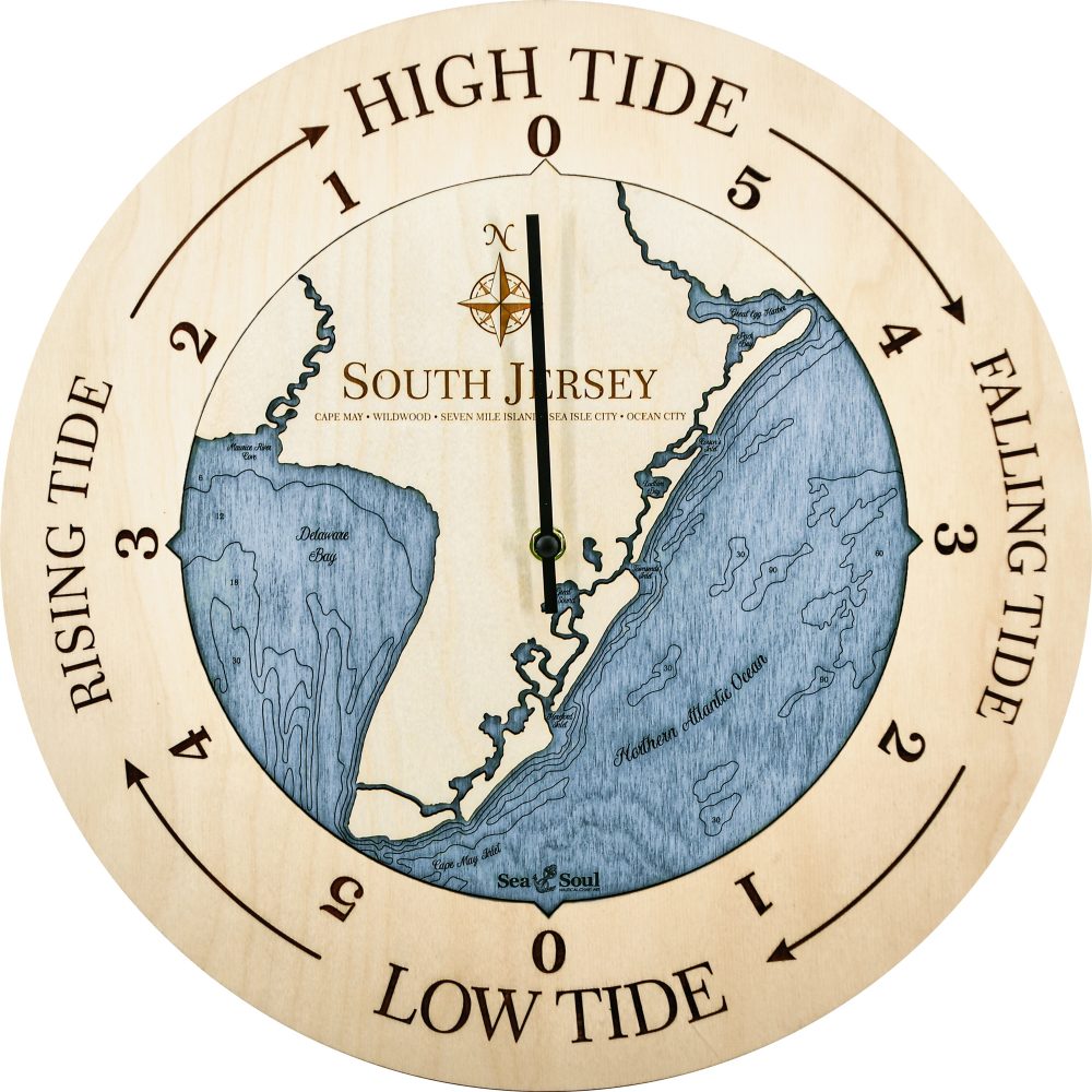 South Jersey Tide Clock Birch Accent with Deep Blue Water Product Shot