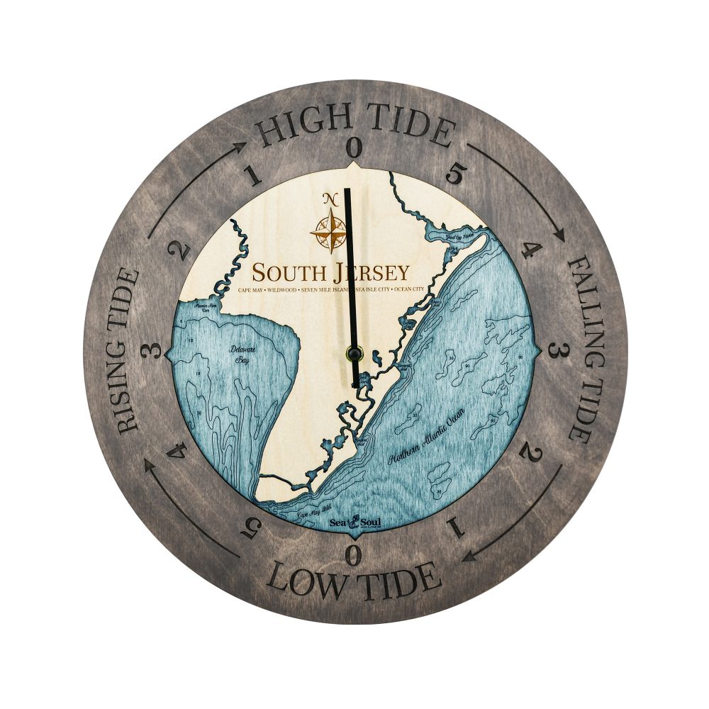 South Jersey Tide Clock Driftwood Accent with Blue Green Water