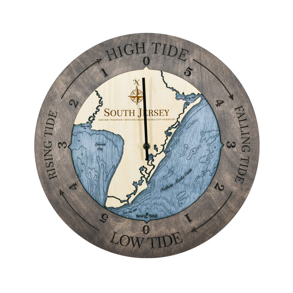 South Jersey Tide Clock Driftwood Accent with Deep Blue Water