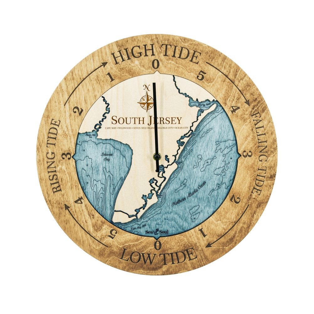 South Jersey Tide Clock Honey Accent with Blue Green Water