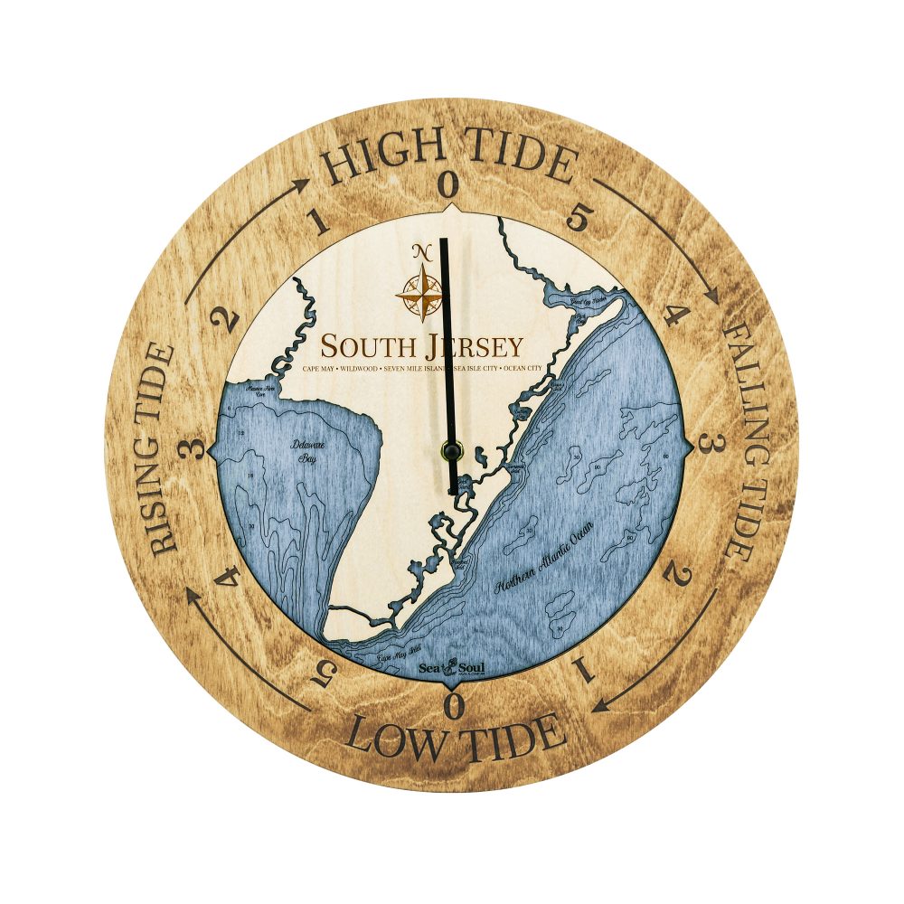 South Jersey Tide Clock Honey Accent with Deep Blue Water