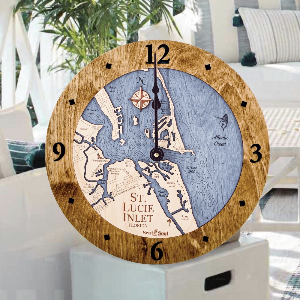 St Lucie Inlet Nautical Clock Americana Accent with Deep Blue Water Sitting on End Table