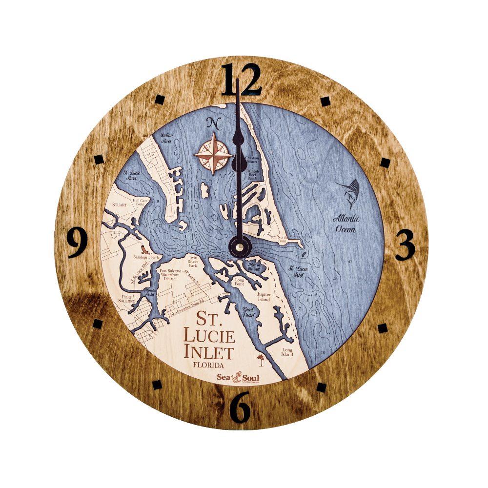 St Lucie Inlet Nautical Clock Americana Accent with Deep Blue Water