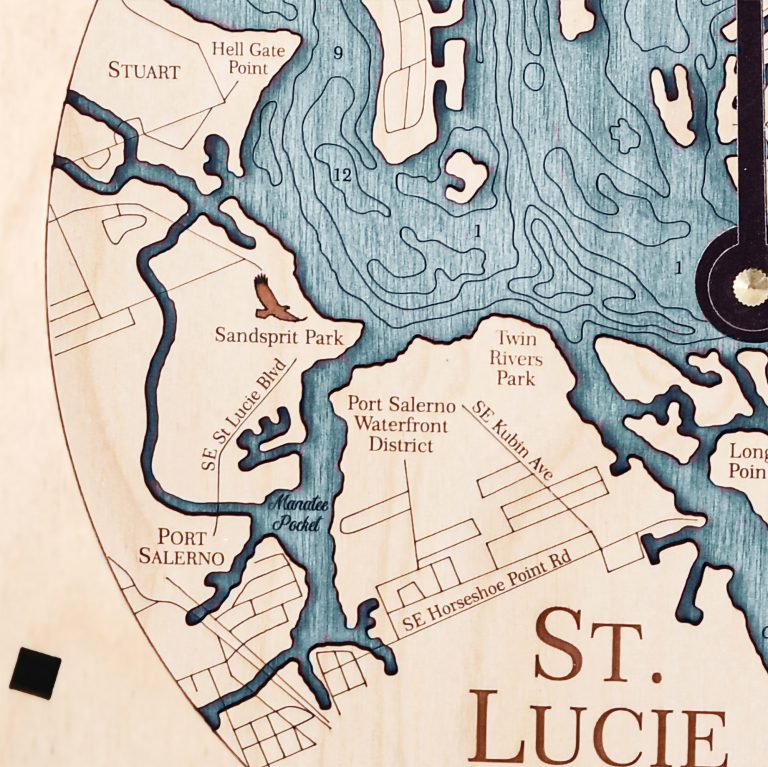 12" St Lucie Inlet Nautical Map Clock Sea and Soul Charts
