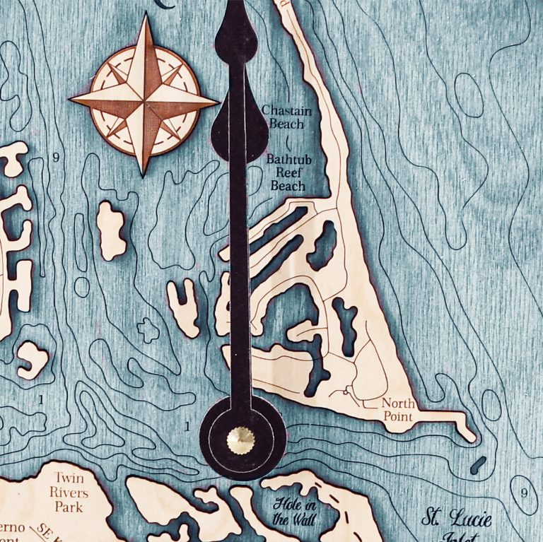12" St Lucie Inlet Nautical Map Clock Sea and Soul Charts