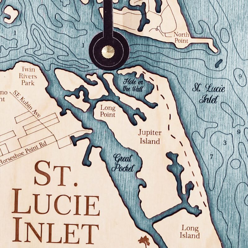12" St Lucie Inlet Nautical Map Clock Sea and Soul Charts