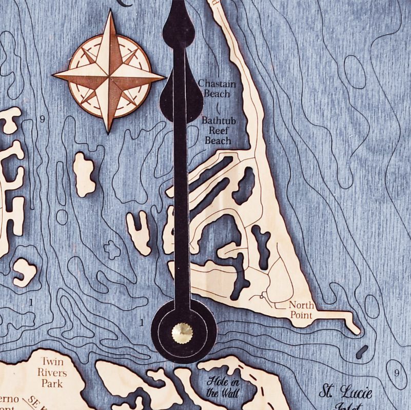 12" St Lucie Inlet Nautical Map Clock Sea and Soul Charts