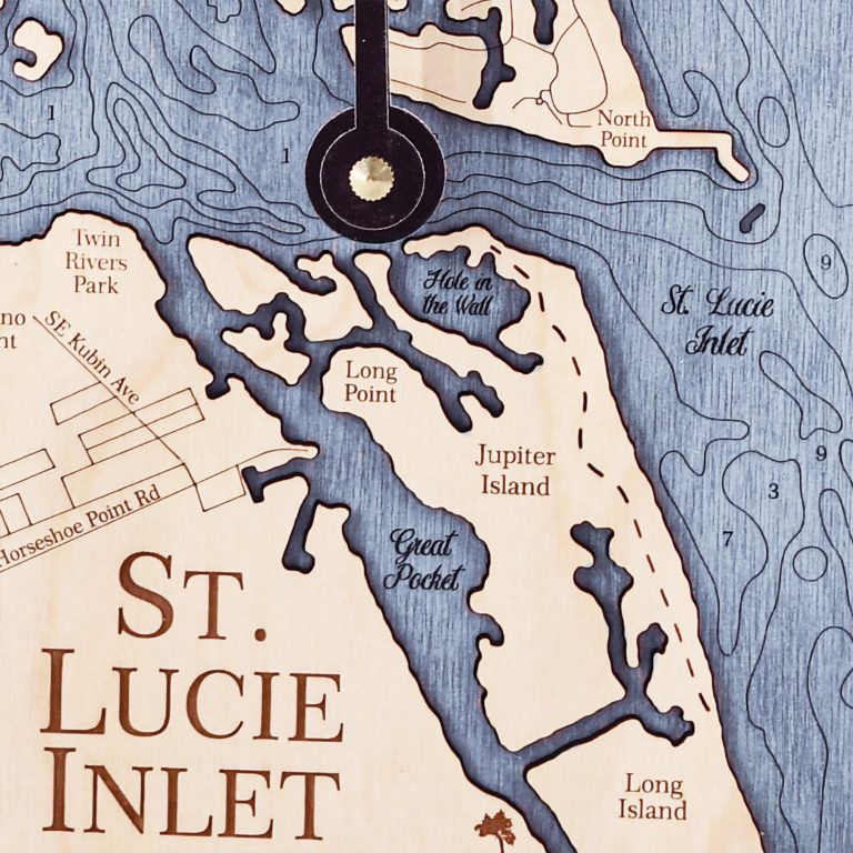 12" St Lucie Inlet Nautical Map Clock Sea and Soul Charts