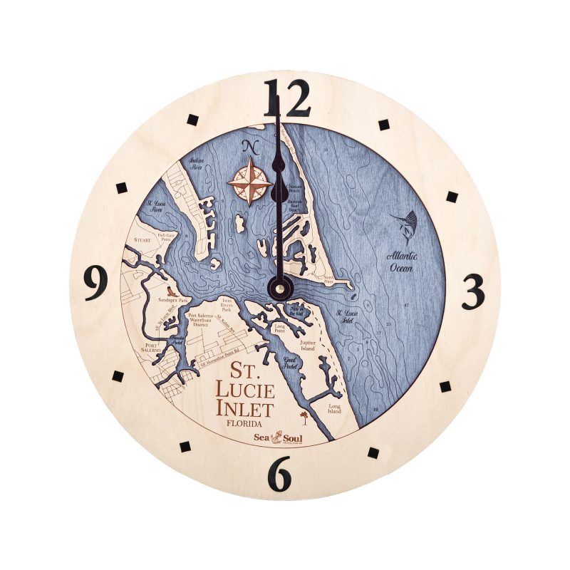 12" St Lucie Inlet Nautical Map Clock Sea and Soul Charts
