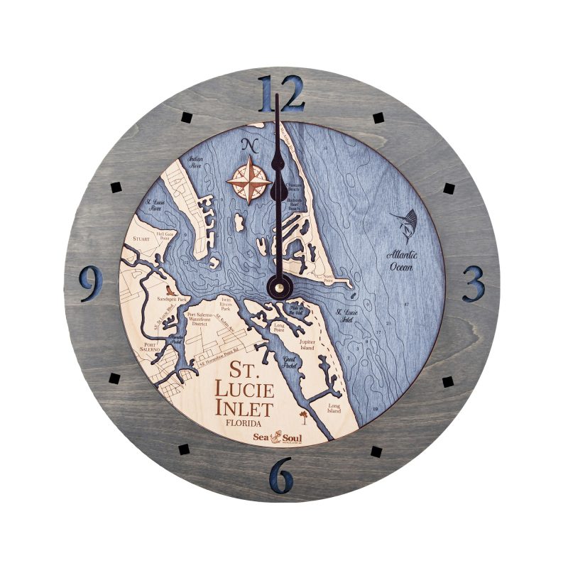 16" St Lucie Inlet Nautical Map Clock Sea and Soul Charts