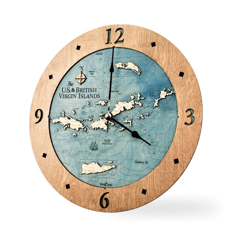 Virgin Islands Nautical Clock Americana Accent with Blue Green Water Angle Shot 1