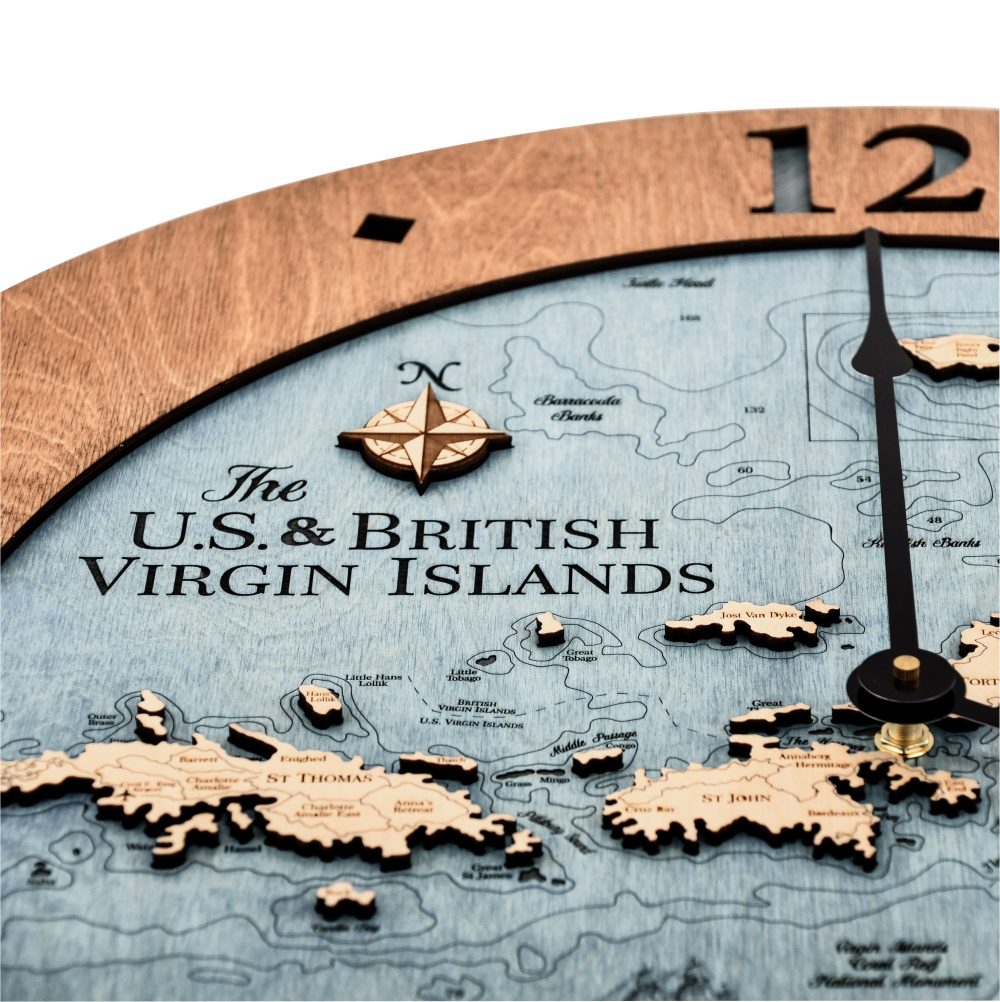 Virgin Islands Nautical Clock Americana Accent with Deep Blue Water Detail Shot 1