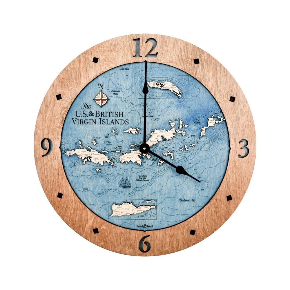 Virgin Islands Nautical Clock Americana Accent with Deep Blue Water