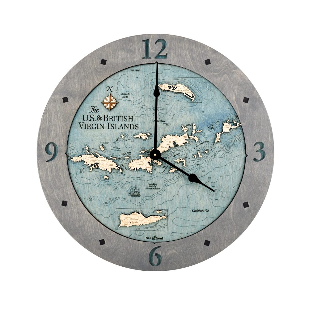 Virgin Islands Nautical Clock Driftwood Accent with Blue Green Water