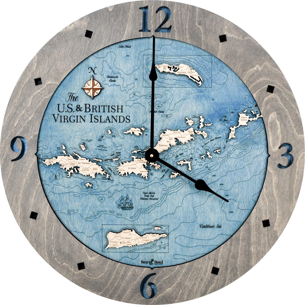 Virgin Islands Nautical Clock Driftwood Accent with Deep Blue Water Product Shot