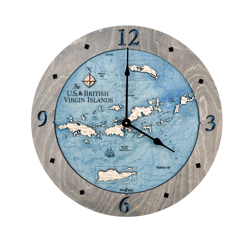 Virgin Islands Nautical Clock Driftwood Accent with Deep Blue Water