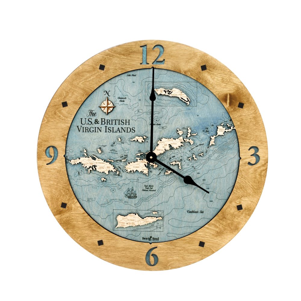 Virgin Islands Nautical Clock Honey Accent with Blue Green Water