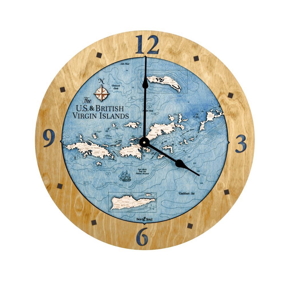 Virgin Islands Nautical Clock Honey Accent with Deep Blue Water