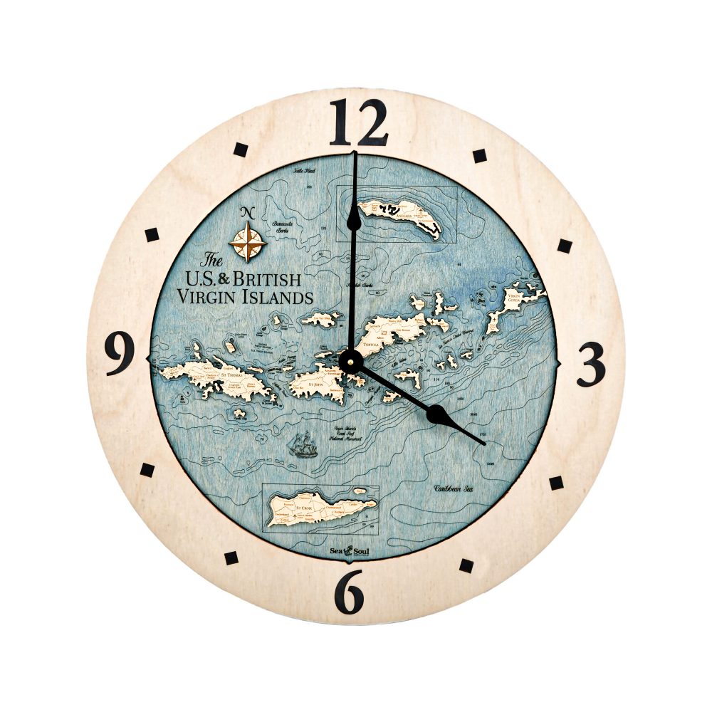 Virgin Islands Nautical Clock Birch Accent with Blue Green Water