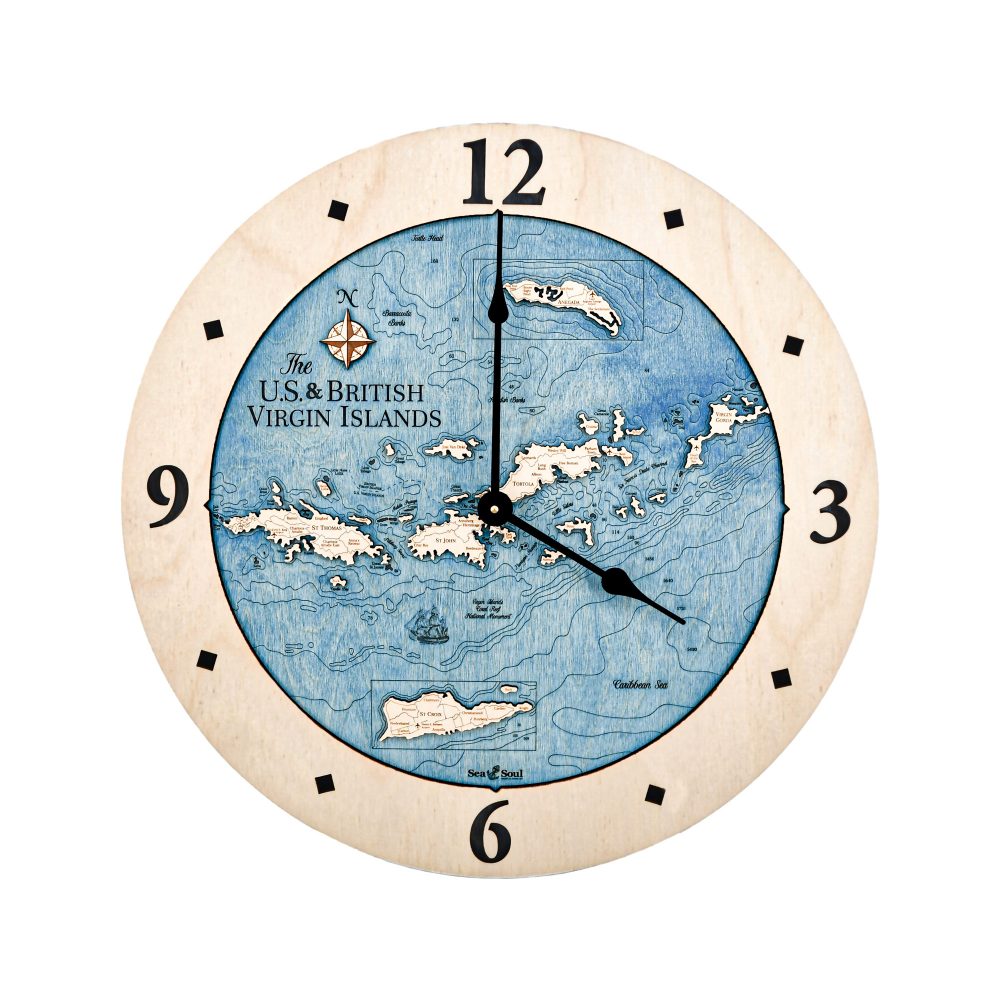 Virgin Islands Nautical Clock Birch Accent with Deep Blue Water