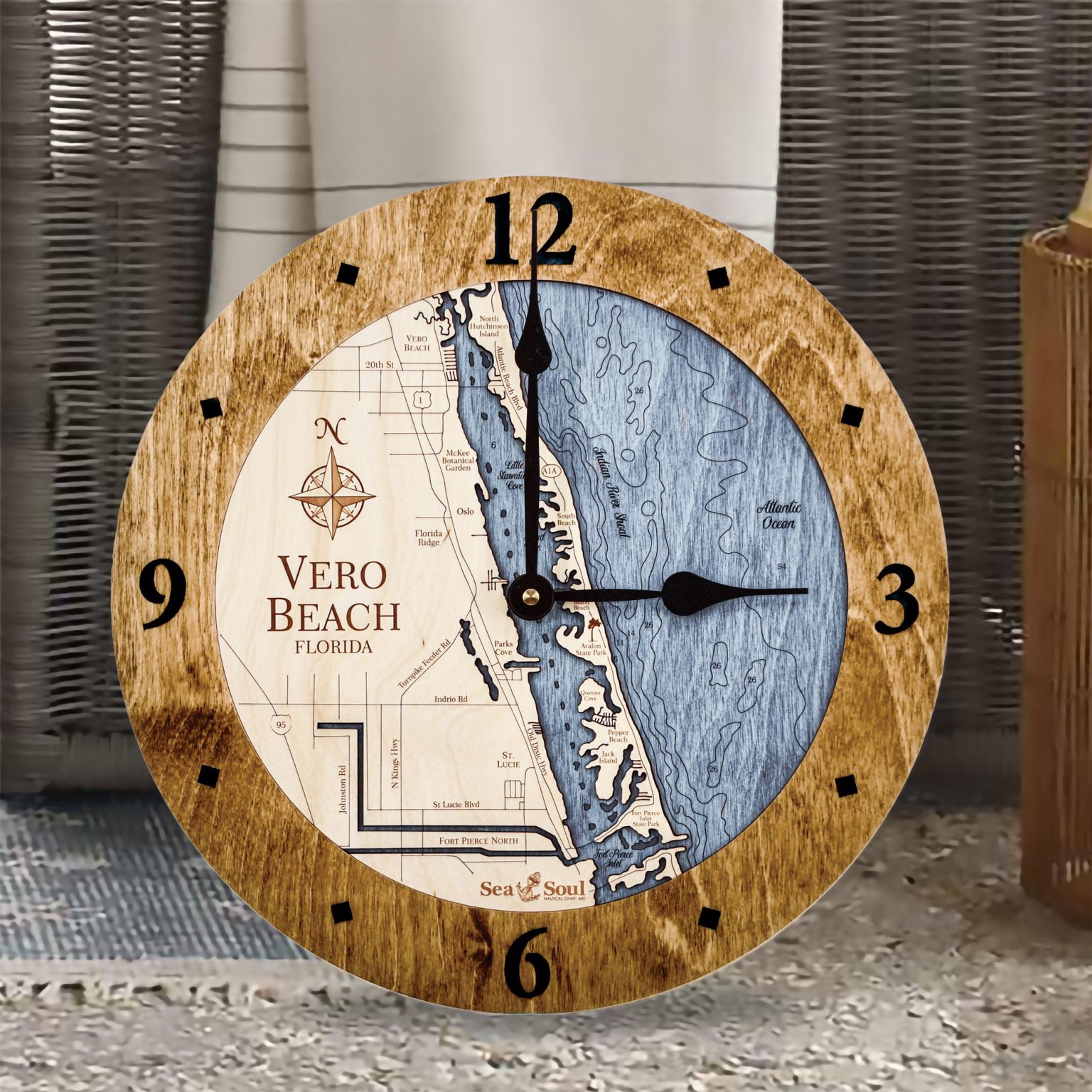24" Vero Beach Nautical Map Clock Sea and Soul Charts