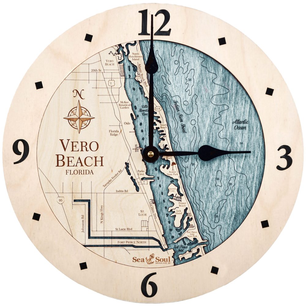 Vero Beach Nautical Clock Birch Accent with Blue Green Water Product Shot