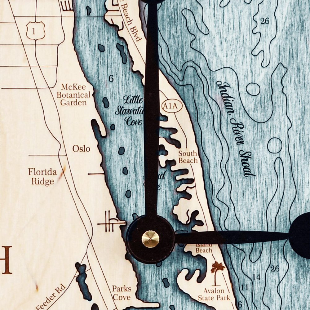 Vero Beach Nautical Clock Birch Accent with Blue Green Water Detail Shot 2