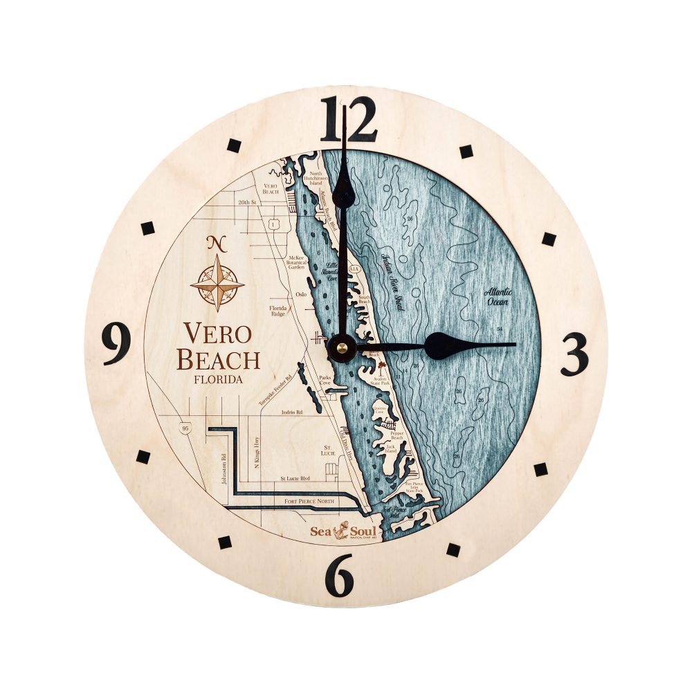 Vero Beach Nautical Clock Birch Accent with Blue Green Water