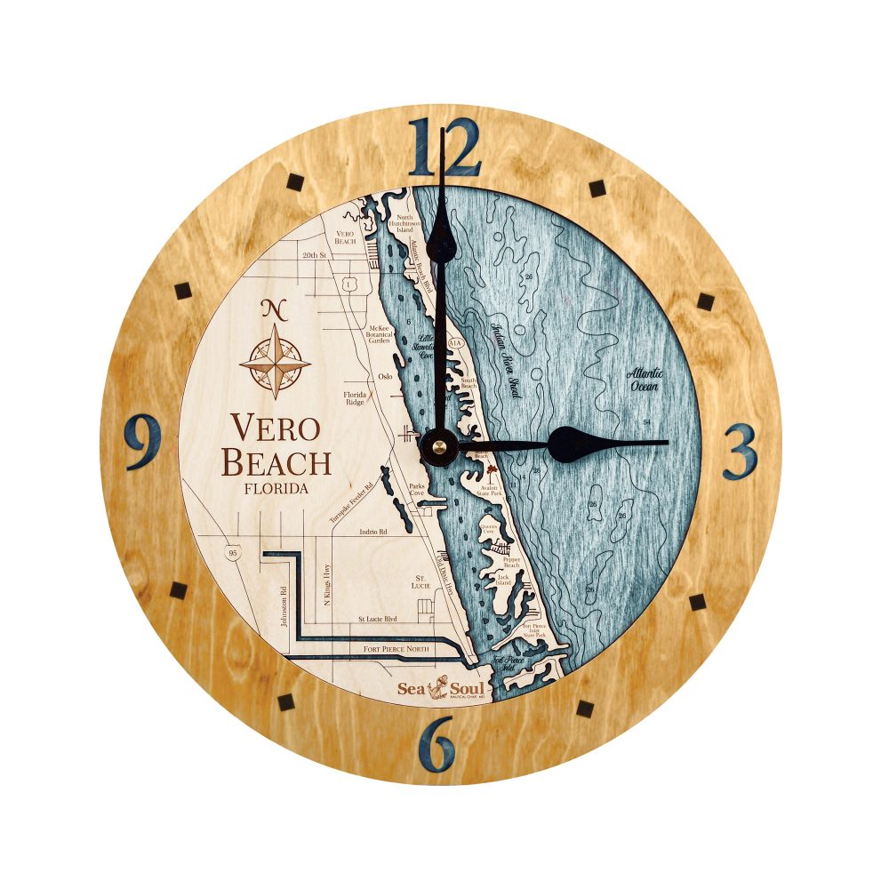 Vero Beach Nautical Clock Honey Accent with Blue Green Water