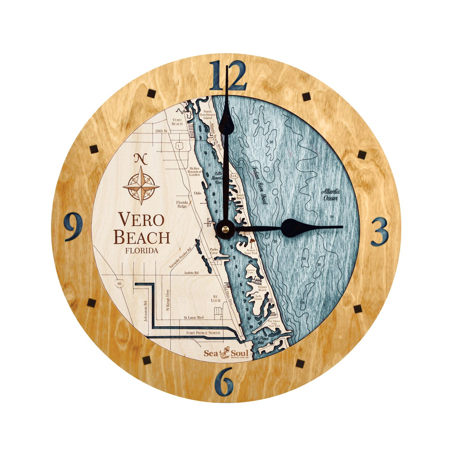 24" Vero Beach Nautical Map Clock Sea and Soul Charts